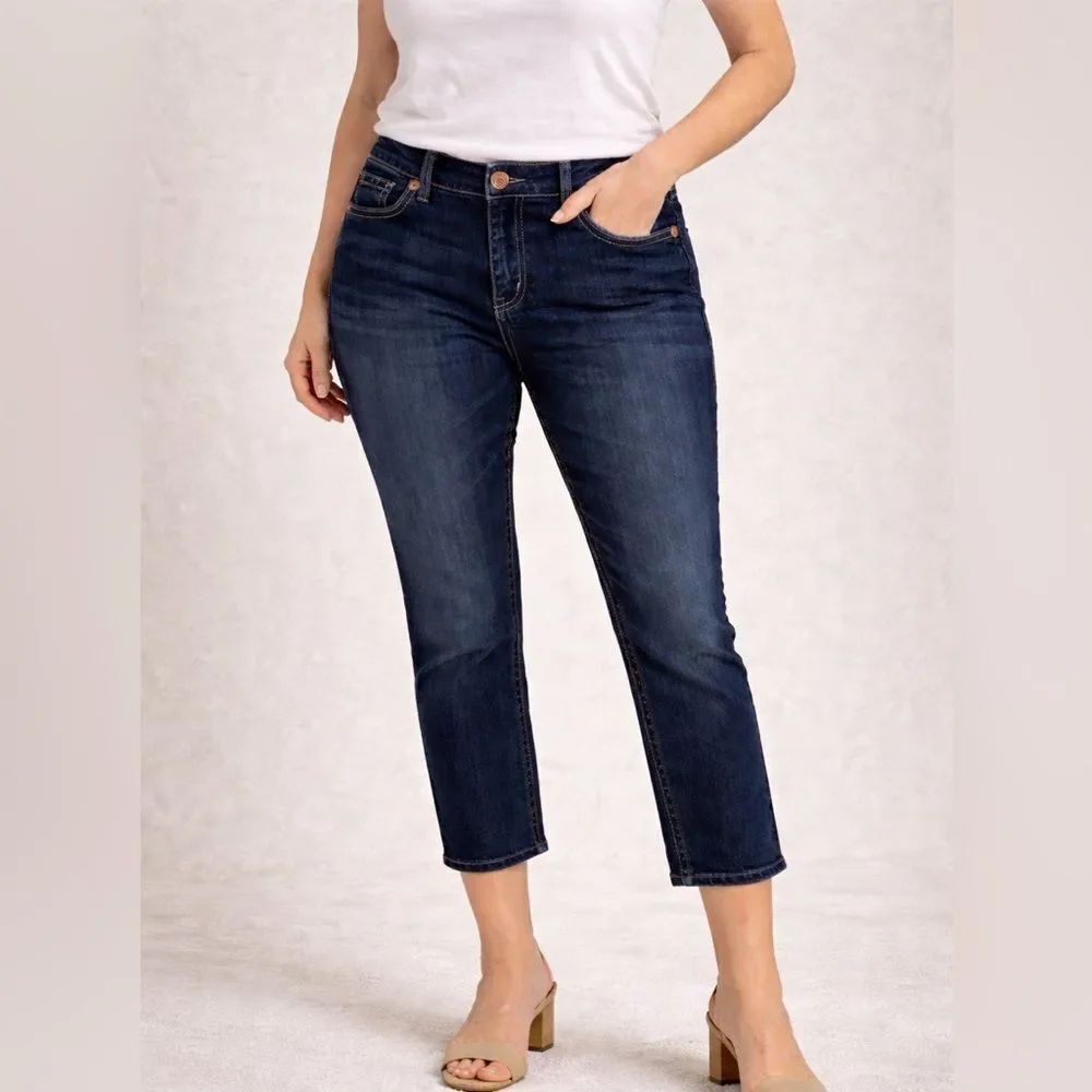 Seven7 Dark Wash Crop Jeans XL Stretch Mid Rise Contrast Stitch Denim